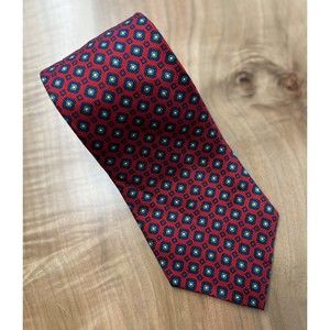 Vintage BURBERRY of LONDON Men's 100% Silk Tie Red , Blue & Green Sewn in USA